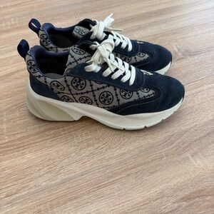 Tory Burch Navy and Beige Logo Sneakers